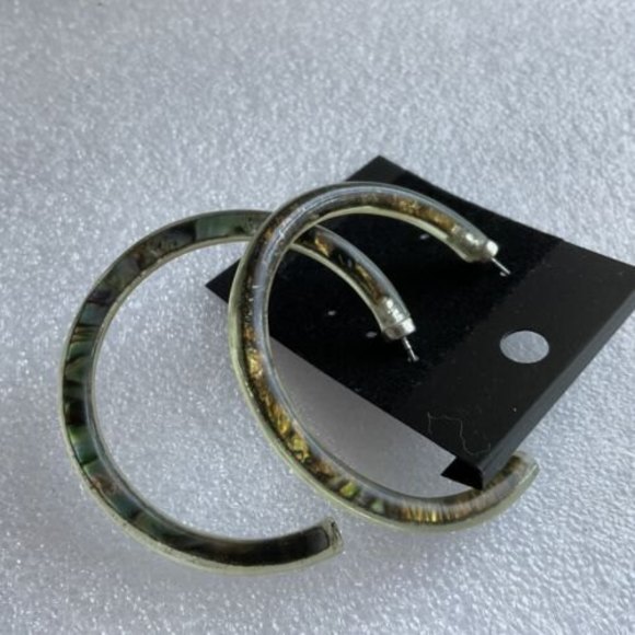 Slender Plastic  Hoop Pierced Earring Resin Filled With Abalone - Picture 2 of 2